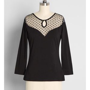 Modcloth Admired & Desired Blouse Black Polka Dot Size XL